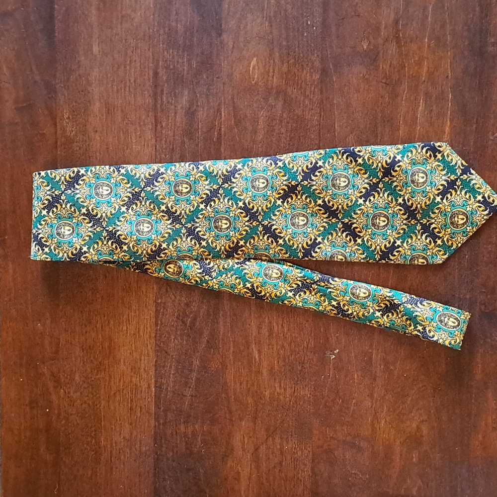 Vintage Gianni Versace Medusa Green And Gold Tie Made Italy
